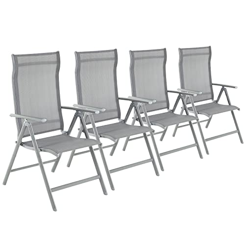 SONGMICS 4 darab összecsukható kerti szék készlet, strapabíró alumínium szerkezettel, 8 pozícióban dönthető háttámlával, maximális teherbírás 120 kg, Szürke