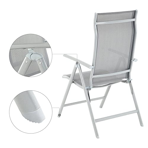 SONGMICS 4 darab összecsukható kerti szék készlet, strapabíró alumínium szerkezettel, 8 pozícióban dönthető háttámlával, maximális teherbírás 120 kg, Szürke