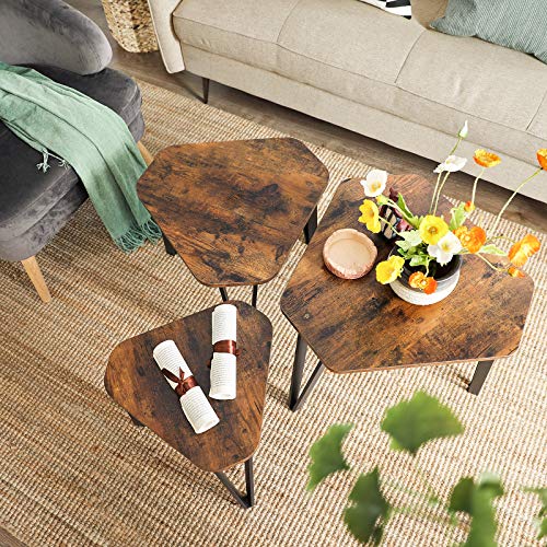 Nesting dohányzóasztal, 3 db asztalka készlet nappaliba, rakható asztalok, erős acélváz, ipari stílus, rusztikus barna és fekete, VASAGLE