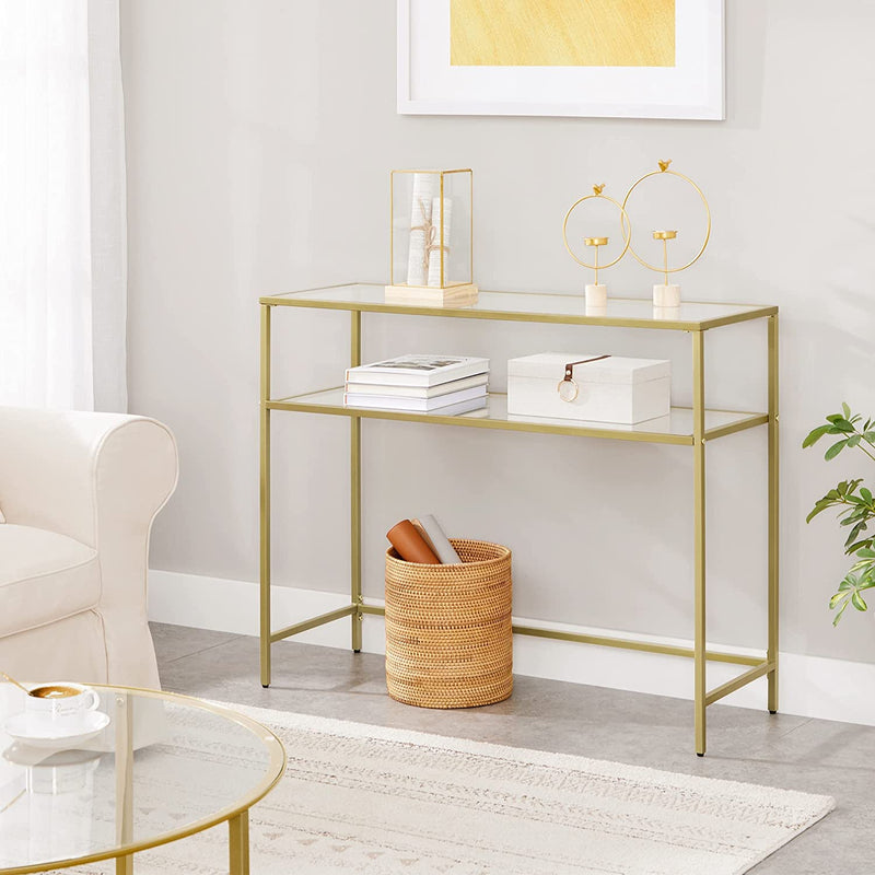 Vasagle konzol, asztal fém kerettel és üveglappal 100 x 35 x 80 cm gold arany