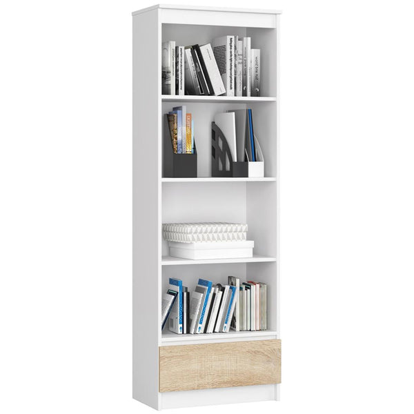 Könyves szekrény 1 fiókkal 4 polccal 60 x 180 x 35 cm sonoma fehér