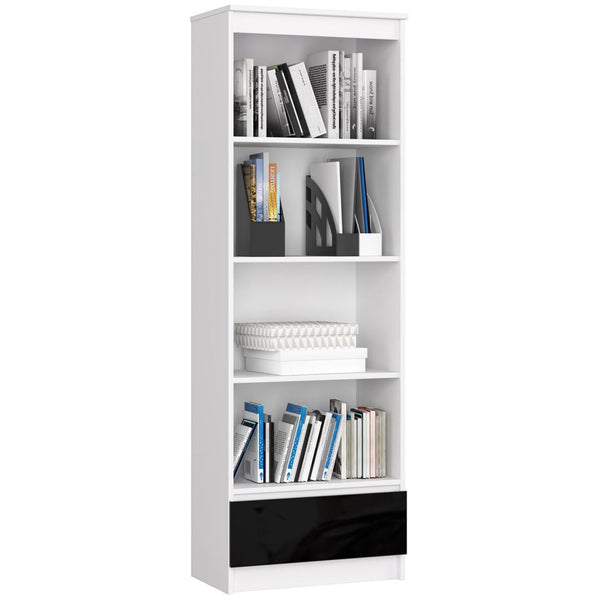 Könyves szekrény 1 fiókkal 4 polccal 60 x 180 x 35 cm fekete fehér