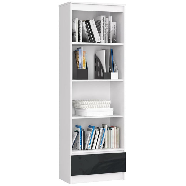 Könyves szekrény 1 fiókkal 4 polccal 60 x 180 x 35 cm fehér fényes fekete