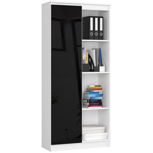 Könyves szekrény 1 ajtóval 4 polccal 80 x 180 x 35 cm fehér fekete fényes