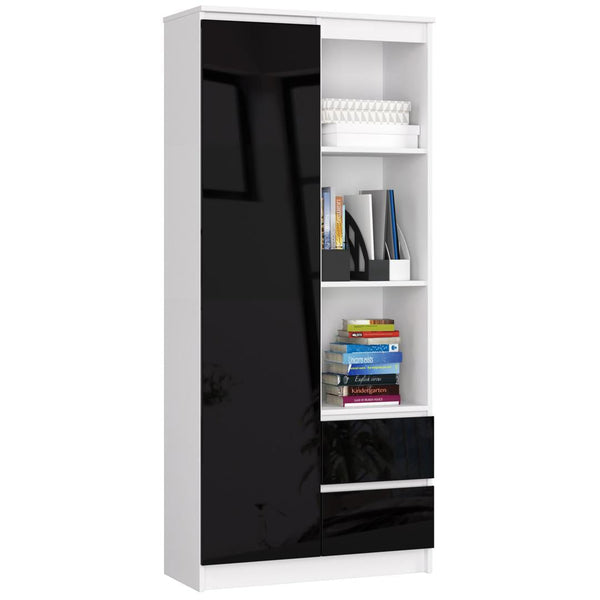 Könyves szekrény 1 ajtóval 2 fiókkal 3 polccal 80 x 180 x 35 cm fehér fekete