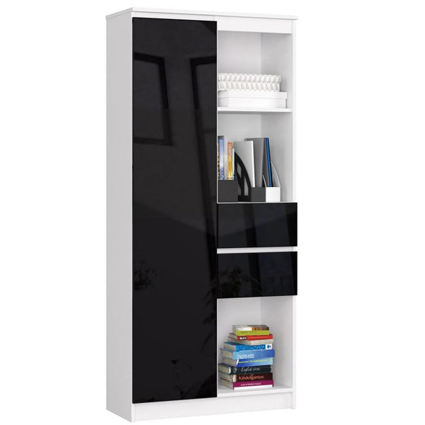 Könyves szekrény 1 ajtóval 2 fiókkal 3 polccal 80 x 180 x 35 cm fehér fényes fekete