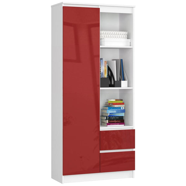 Könyves szekrény 1 ajtóval 2 fiókkal 3 polccal 80 x 180 x 35 cm fehér piros