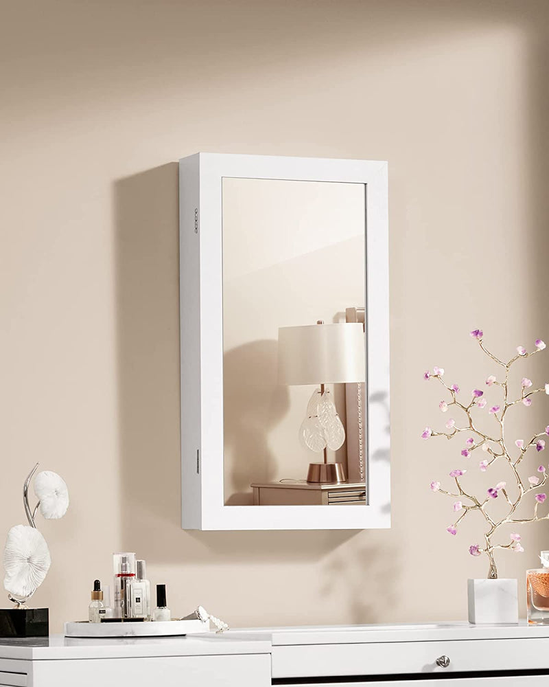 Songmics fehér fali ékszertartó tükörrel 67 x 37 x 10,5 cm