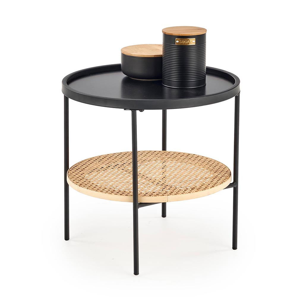 Kávézóasztal kampa fekete - természetes rattan