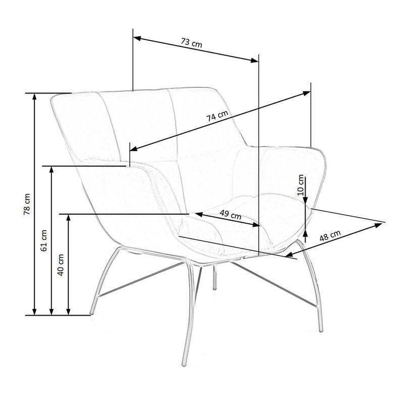 Szürke Belton Velvet fotel szövettel kárpitozva 74 x 73 x 78 cm