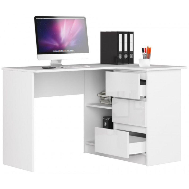 Sarok számítógép íróasztal 3 jobb oldali tárolóval b16 fényes fehér