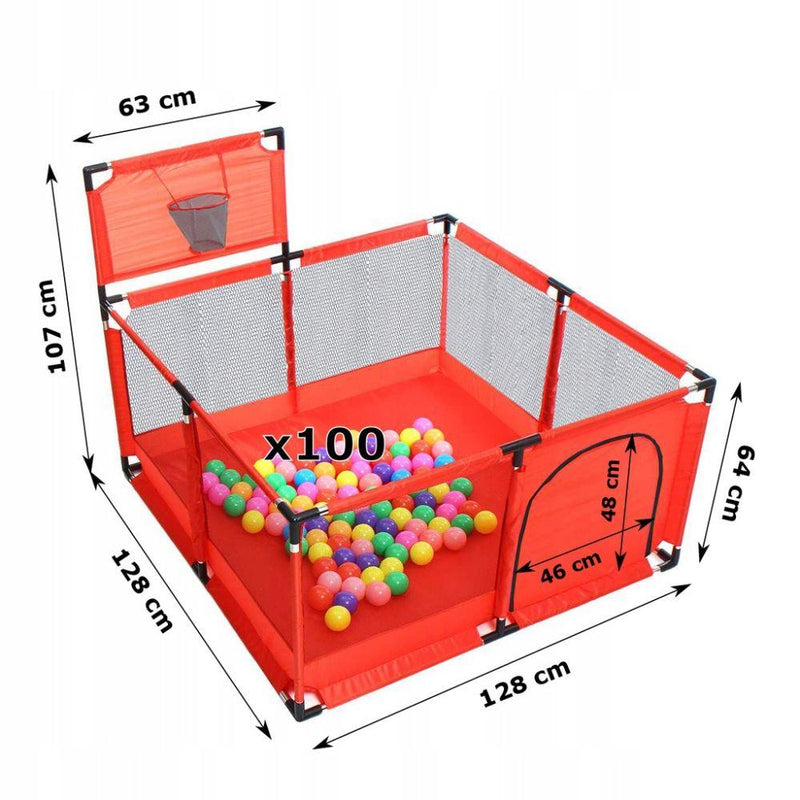 Járóka hordozható gyerek utazóágy kosárlabda palánkkal és 100 labdával