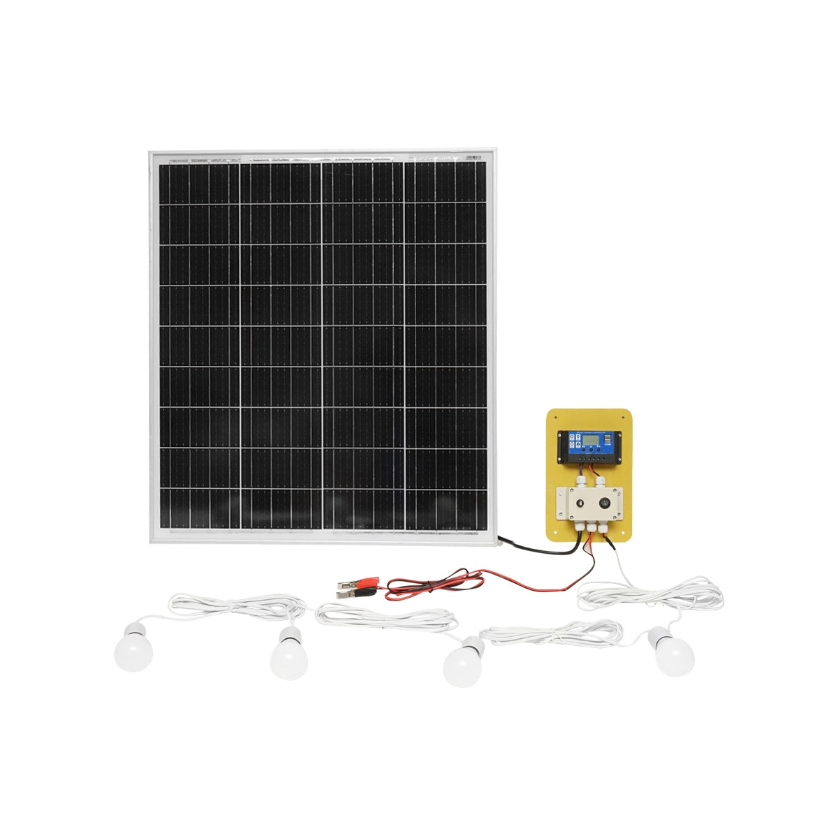 Monokristályos fotovoltaikus napelem készlet 75W 790x690x75mm 12-24V 4 LED izzók 9W Breckner Germany