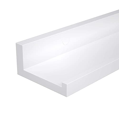 SONGMICS Lebegő Polc Szett 2 db, Falipolc Lépcső Magasfényű Kivitelben, 80 x 10 cm, Képkeretekhez és Könyvekhez, Nappali, Folyosó, Hálószoba, Fürdőszoba, Konyha, Iroda, Fehér Színben