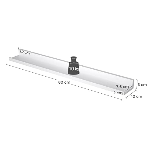 SONGMICS Lebegő Polc Szett 2 db, Falipolc Lépcső Magasfényű Kivitelben, 80 x 10 cm, Képkeretekhez és Könyvekhez, Nappali, Folyosó, Hálószoba, Fürdőszoba, Konyha, Iroda, Fehér Színben