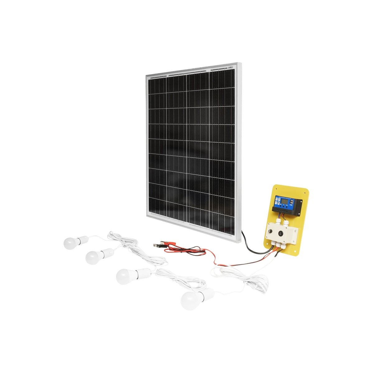 Monokristályos fotovoltaikus napelem készlet 75W 790x690x75mm 12-24V 4 LED izzók 9W Breckner Germany