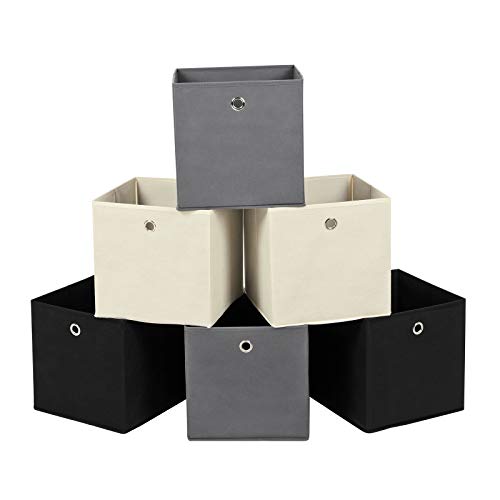 SONGMICS 6 db tárolódoboz készlet, nem szőtt textilből készült összehajtható tárolókockák és játékruha szervező dobozok, 2 Szürke + Fekete + Bézs , 30 x 30 x 30 cm méretűek