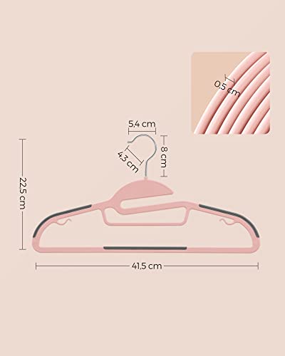 SONGMICS Set of 20 Plastic Hangers, Coat Hangers with U-Shaped Opening, Non-Slip, Space-Saving, 0.5 cm Thick, 41.5 cm Long, 360° Swivel Hook, Pink and Dark Grey