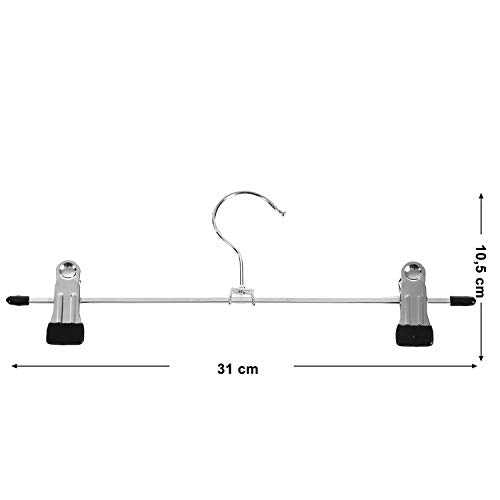 Fém akasztó készlet nadrághoz, 20 db, csúszásgátló kampók kapcsokkal nadrághoz és zoknihoz, hossza 31 cm, robusztus, ezüst és fekete, 31 x 10,5 cm, SONGMICS