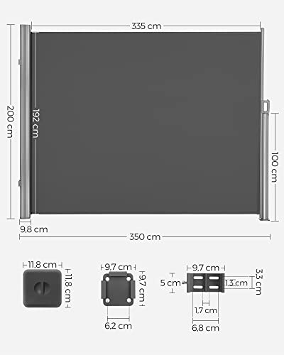 SONGMICS 2 x 3.5 m (M x H), Oldalsó Sátor a Balconyhoz, Teraszhoz, Kertbe, Padló Rögzítéssel, Belátásgátló, Napvédő, Oldalvakító, Füstszürke