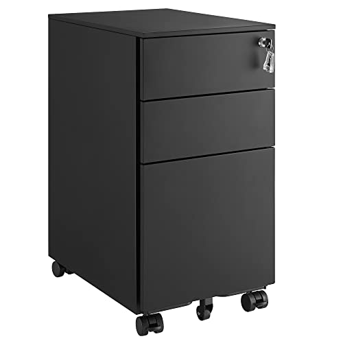 SONGMICS irodai iratszekrény Mobil tárolószekrény kerekekkel és zárral dokumentumokhoz és függő irattartóhoz 3 fiókkal, fekete