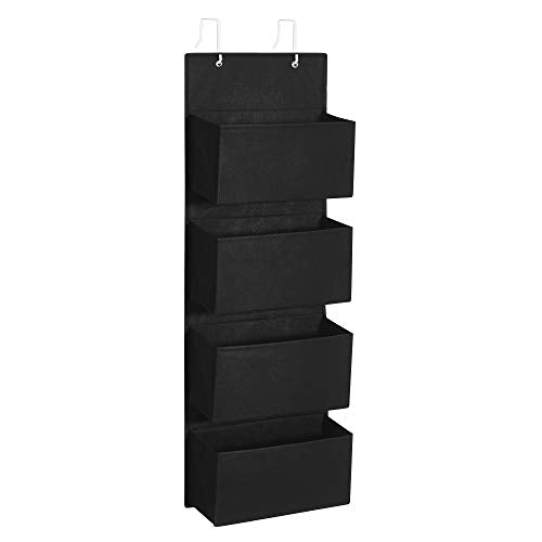 SONGMICS ajtó feletti tároló 4 zsebbel, fali tárolórendszerrel, praktikus és tágas, gyerekszobába, irodába, hálószobába, 33,5 x 12 x 100 cm, fekete