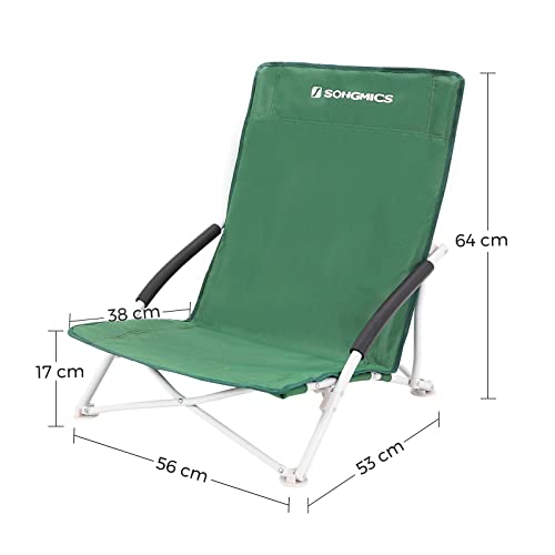 SONGMICS Kemping Strand Szék Összecsukható Teherbírás 140 kg, Strapabíró 600D Oxford Szövet, Zöld 64 x 56 x 53 cm , Textil, 56 x 53 x 64 cm