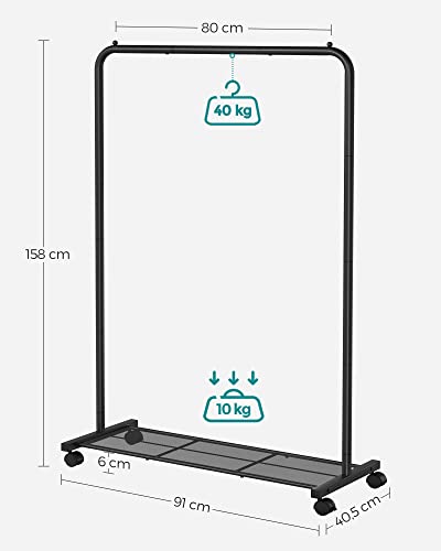 SONGMICS Ruhaszállító Kocsi, Fém Ruhasín, Tároló Polccal, A Felső Rúd Akár 40 kg-ig Terhelhető, Fekete