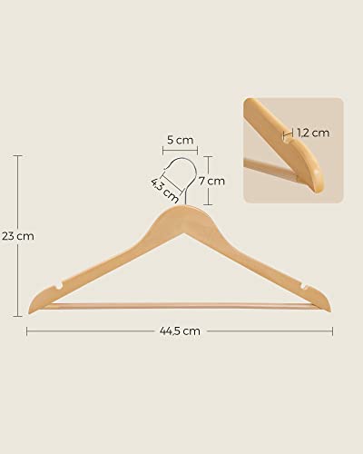 SONGMICS 44,5 cm Fa Felnőtt Kabátakasztók Nadrágtartóval (Természetes, 50)