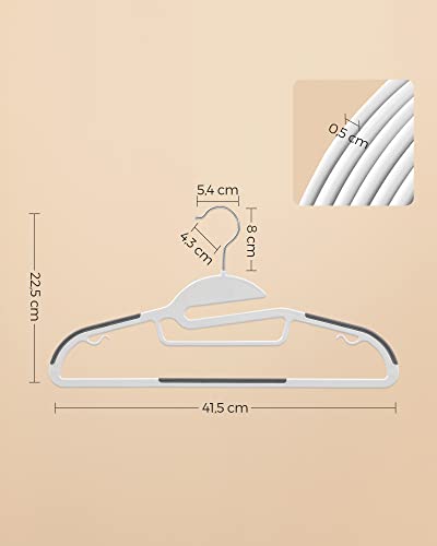 SONGMICS 50 darab műanyag fogas készlet, kabát fogasokkal U-alakú nyílással, csúszásmentesek, helytakarékosak, 0,5 cm vastagok, 41,5 cm hosszúak, 360 fokos forgatható akasztóval, Fehér és Sötétszürke