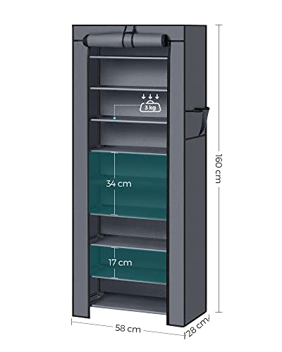 SONGMICS 10 szintes cipősszekrény 27 pár cipő tárolására, szabadon álló tároló szervező 58 x 28 x 160 cm, Szürke