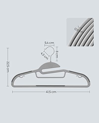 SONGMICS 50 darab műanyag fogas készlet, kabát fogasokkal U-alakú nyílással, csúszásmentesek, helytakarékosak, 0,5 cm vastagok, 41,5 cm hosszúak, 360 fokos forgatható akasztóval, Világosszürke és Sötétszürke