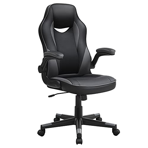 SONGMICS irodai szék, ergonomikus asztali szék, számítógép szék, állítható magasságú, 150 kg, PU bőr, otthoni iroda, fekete / szürke