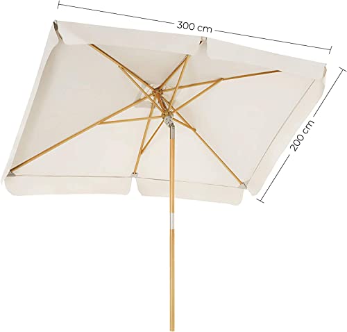 SONGMICS Erkélyernyő, 3 x 2 m Méretű Négyzet alakú, Napsugárzás ellen, Fa Bordák, Dönthető Mechanizmus, Alap nem Tartozék, Kültéri Kert Teraszhoz, Beige