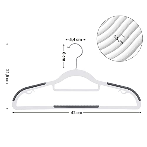 SONGMICS 30 db ruhafogas készlet, csúszásmentes műanyag fogasok, helytakarékos kabát fogasok, 0,5 cm vastagok, 42 cm hosszúak, Ezüst 360° forgatható akasztóval, Fehér és Sötétszürke