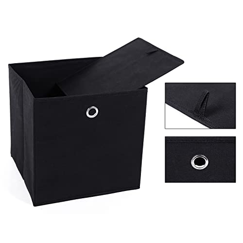SONGMICS 6 db összehajtható tárolódoboz készlet, textil tárolókockák, ruhák szervezője, játékdobozok gomblyukakkal, 30 x 30 x 30 cm méretben, hálószobához, nappalihoz, Fekete