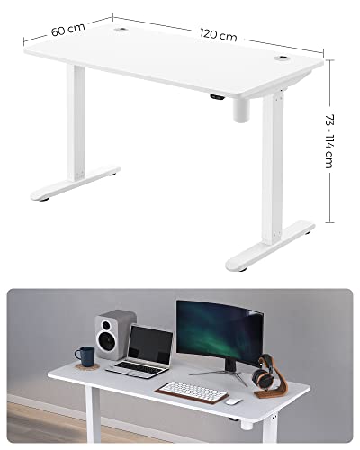 SONGMICS Elektromos Asztal, Magasságállítható, Asztal Állvány, Asztal Keret Motorral, 120 x 60 x (73-114) cm, Acél, Fehér Színben