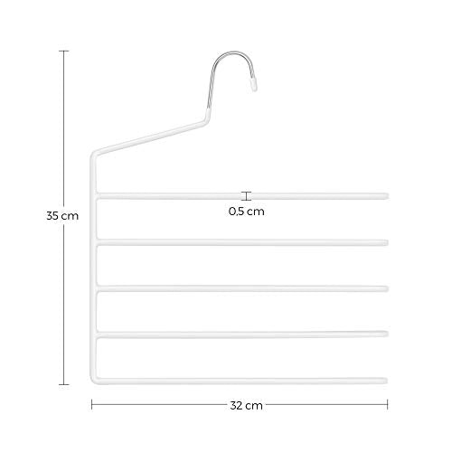 SONGMICS Nadrágtartók, 5-rúdú Ruhaakasztók, 4 darabos Készlet, Helytakarékos, Nyitott Végű, Csúszásmentes Nadrágszervezők Farmerhez, Törölközőkhöz, Sálgörcsökhöz, Fehér színű