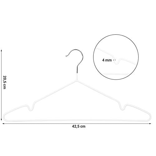 SONGMICS fém vállfák, 20 csomag csúszásmentes ruhaakasztók, 0,4 cm vastag, helytakarékos, 360°-ban elforgatható kampók, kabátok, ingek, blúzok, ruhák, felsők, PVC bevonat, fehér