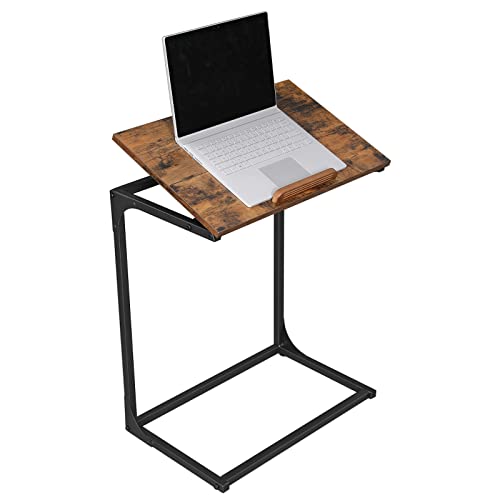 VASAGLE Kanapé Mellékszék, Laptop Asztal dönthető Tetejű, Erős Acélváz, Nappaliba, Könnyű Összeszerelés, Ipari Stílus, Régies Barna és Fekete
