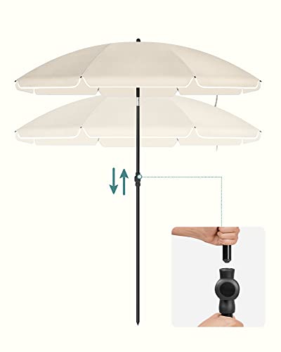 SONGMICS 1,6 m Napernyő, Strand Napernyő, UPF 50+, Napvédelem, Hordozható Nyolcszögű Poliészter Vászon, Üvegszálas Bordák, Döntő Mechanizmus, Hordtáska, Strandhoz, Kertekhez, Erkélyhez, Medencehöz, Bézs