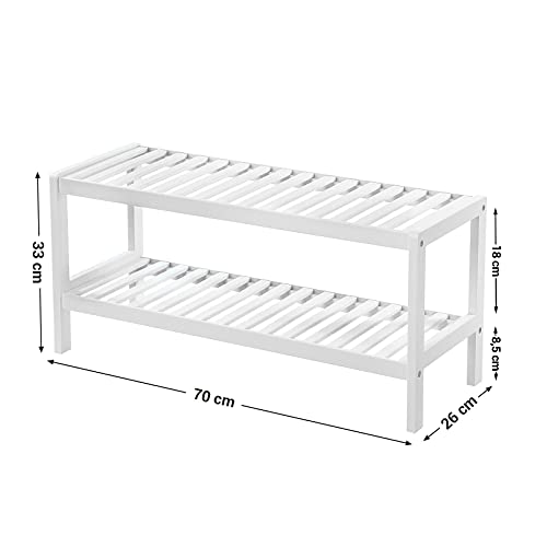 SONGMICS Natural Bamboo 2 szintes cipőtartó, polc cipőkhöz, növényekhez, könyvekhez, nappalihoz, előszoba, hálószoba, fürdőszoba, 70 x 26 x 33 cm, fehér