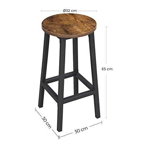 VASAGLE 2 db Bárszék, Magas Konyhai Székek, Erős Acél Keret, 65 cm Magas, Egyszerű Szerelés, Ipari Stílus, Rústikus Barna és Fekete