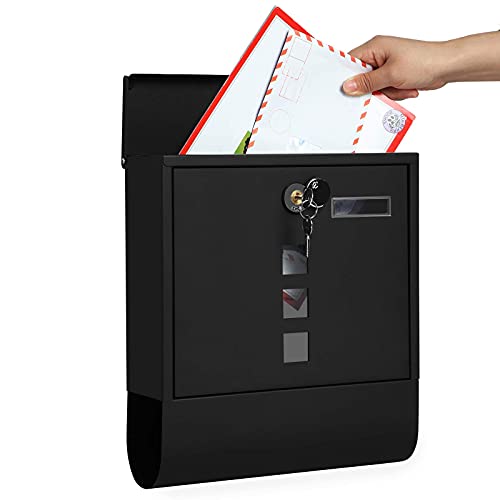 SONGMICS Levéldoboz, Falra Szerelhető Postafiók, Rézmagvú Lánczárral, Újság Tartóval, Rálátási Ablakkal és Névplakettel, Könnyen Szerelhető, Fekete