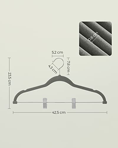 SONGMICS Nadrágtartók, 12 darab Velúr Nadrágtartó állítható csipesszel, 42,5 cm hosszú, csúszásmentes, helytakarékos, szoknyákhoz, kabátokhoz, ruhákhoz, Szürke