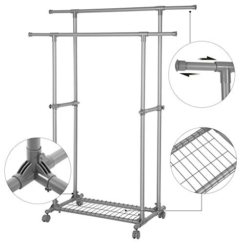 SONGMICS Dupla Ruhásszárító, Kinyitható Ruhaszárító, 87-150 cm-ig, Golyós Ruhaszárító polc, Robusztus Szerkezet, Max. Statikus Terhelés 70 kg, Ruhákhoz, Sálakhoz, Szürke
