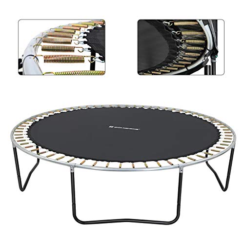 SONGMICS Replacement Trampoline Mat, 324 cm Dia. Jumping Mat, Fits 366 cm (12 ft) Round Trampolines, with 72 V-Rings for 13.5-14 cm Long Springs, Black
