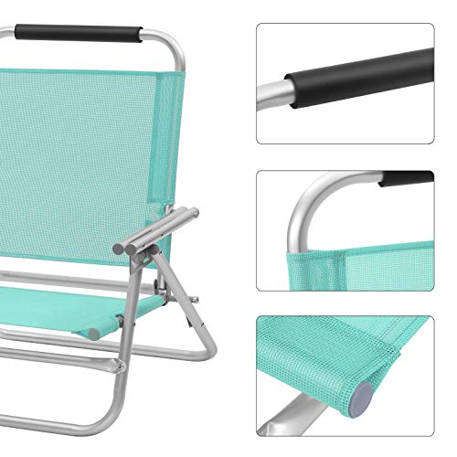 SONGMICS hordozható strandszék 4 pozícióban dönthető háttámlával, összecsukható strandszék karfákkal, légáteresztő és kényelmes szövet, kültéri szék, zöld