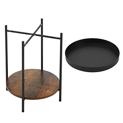 VASAGLE 2 szintes szekrény, éjjeli szék, mozgatható tálcával, dohányzóasztal, acélváz, nappalihoz, hálószobához, rusztikus barna és fekete