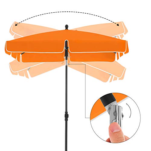SONGMICS téglalap alakú erkély napernyő 2 x 1,25 m, UPF 50+ védelem, dönthető napernyő, PA-bevonatú ernyő, táskával, kerti napernyő, talp nem tartozék, narancssárga